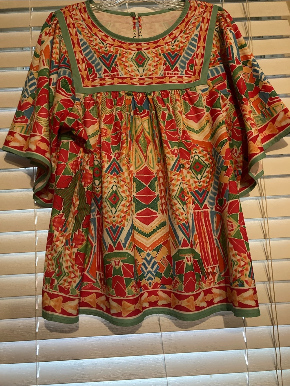 Colorful Geometric Printed Peasant Top-LARGE